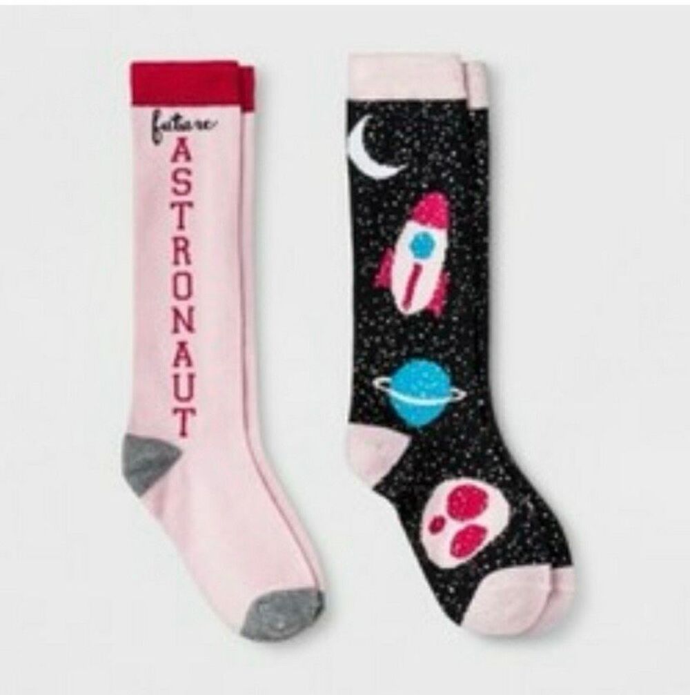 NWT Cat & Jack Girls 2pk Space Knee High Socks Small